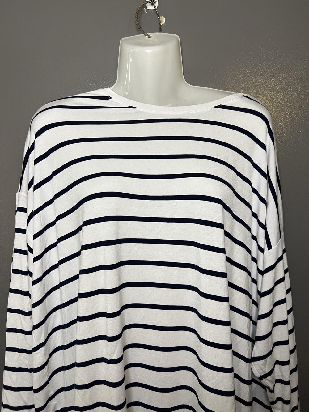 Gap Shirt Womens XXL White Stripe Boat Neck Long Sleeve Stretch Tunic Top